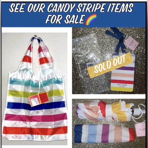 🎉HP🎉New! Kate Spade New York Rainbow Stripe Reusable/Packable Tote Bag🌈Last One - Picture 9 of 10